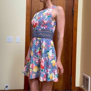 Floral “do and be” dress with see-through middle